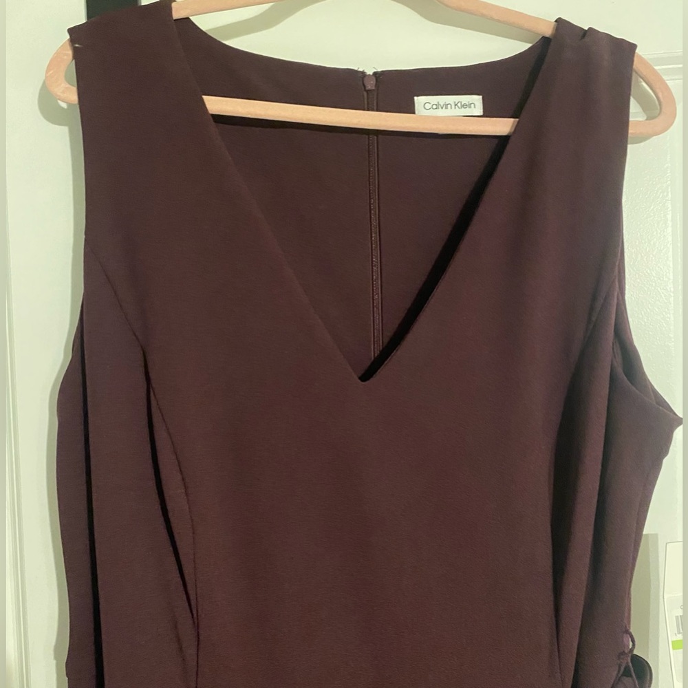Calvin Klein Plus Belted Crepe Jumpsuit - Aubergine - Picture 5 of 7
